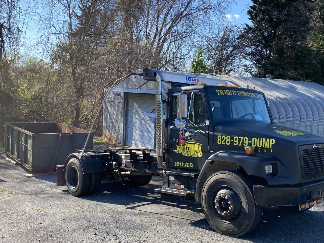 A black dump truck with 